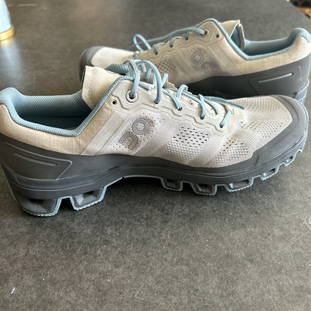 Gray and Blue Trail Running Shoes